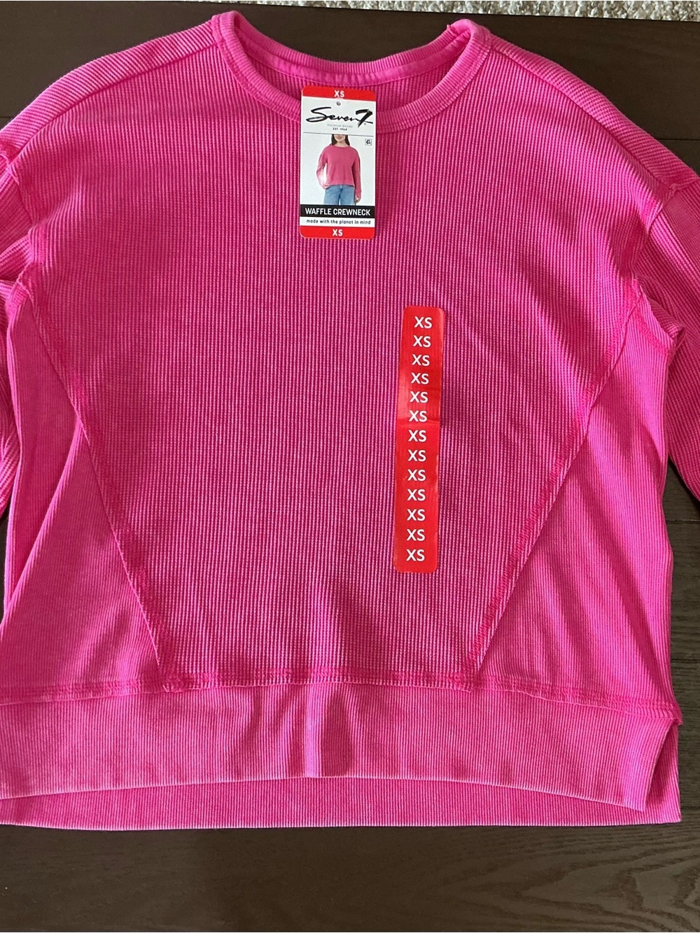 Seven7 Hot Pink Waffle Crewneck Top